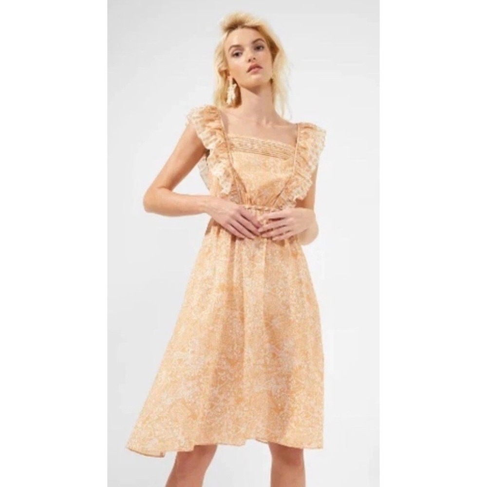 NWT FRENCH CONNECTION ADENA METALLIC SQUARE NECK OAK BUFF MINI DRESS WOMENS US 6 - Picture 11 of 14